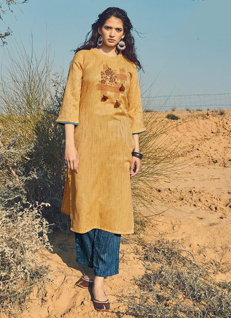 Desrat Pure Handloom Viscose Cotton Designer Embroidery Work And Cotton Palazzo Kurti Collection